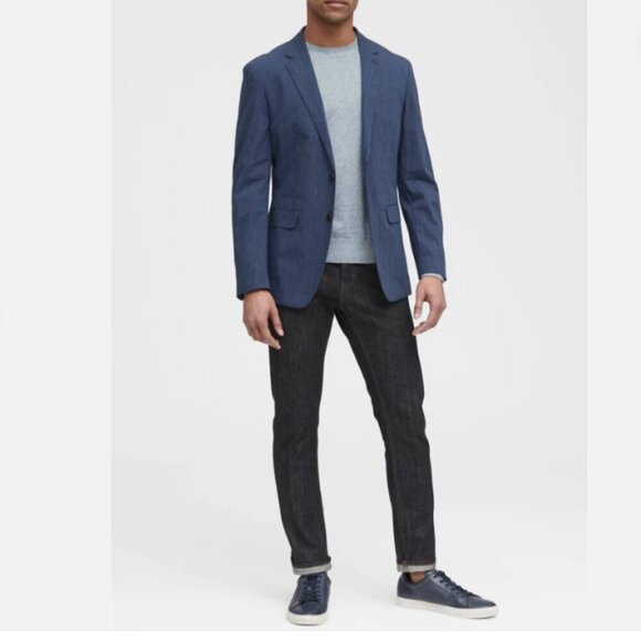 Banana Republic Men's Slim Fit Navy Blue Stripe Blazer Lined Size 38S NEW RT$200 - Picture 4 of 16